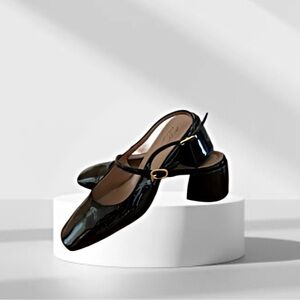 Italian Black Mary Jane Patent Leather Slingback Pump Heels